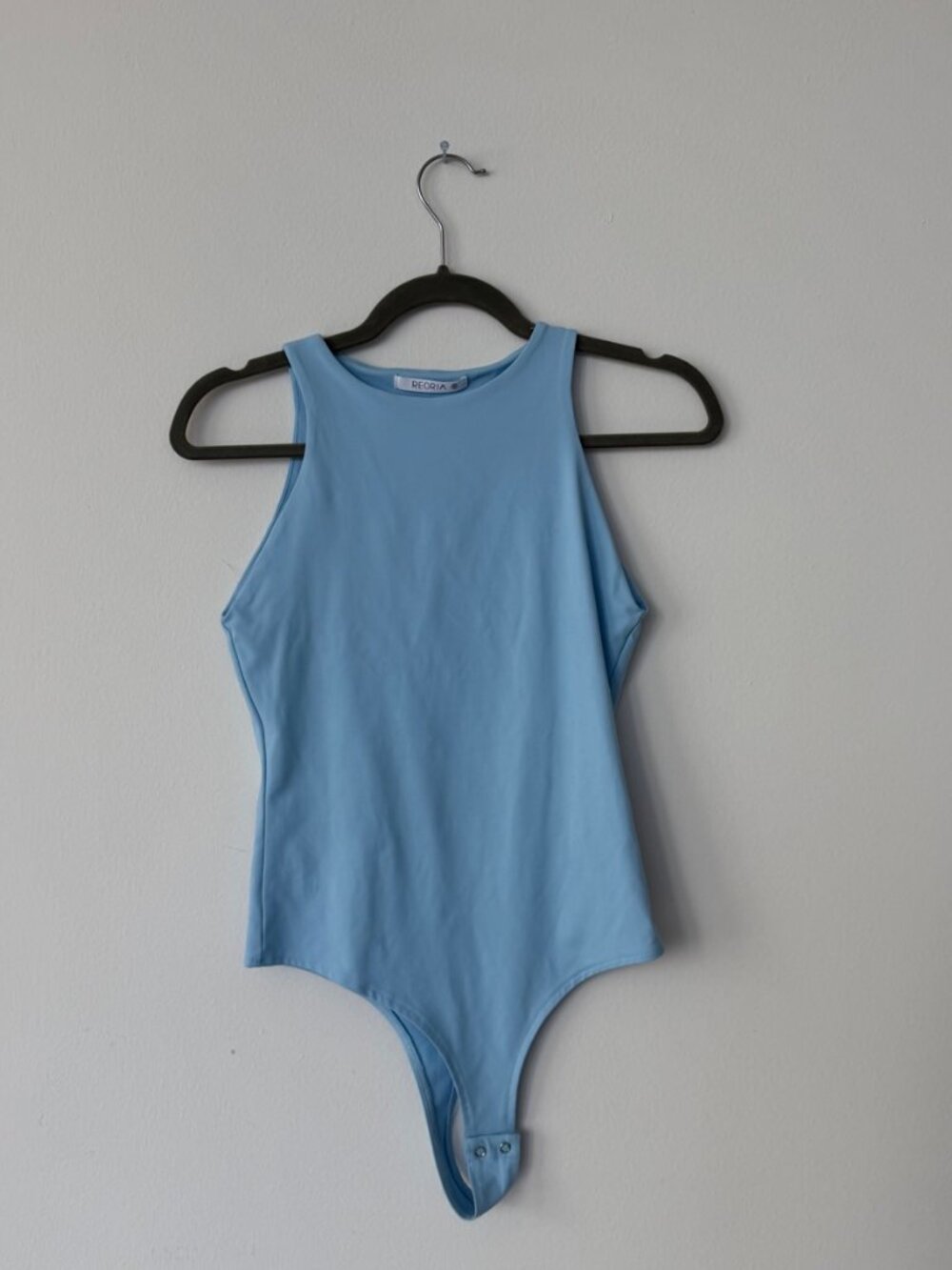 REORIA Light Blue Ribbed Bodysuit - S - Square Neck